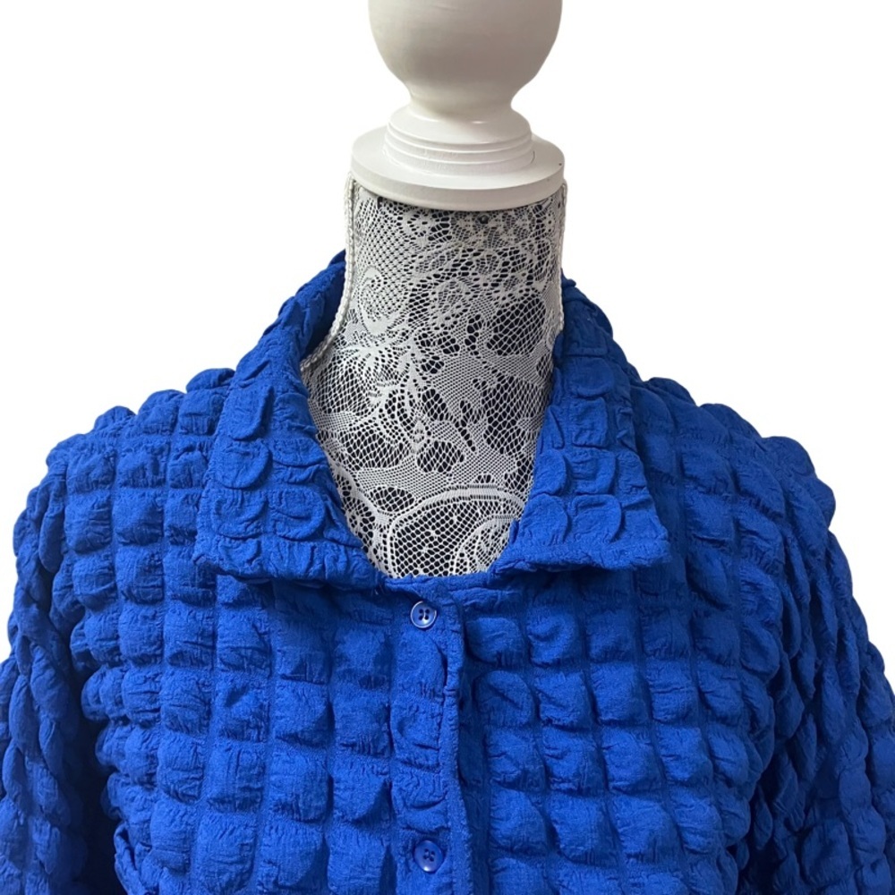 Y2k Coastal Statement Stretchy BAILEY ROSE Bubble Knit Shirt LARGE Electric Blue - Picture 2 of 10